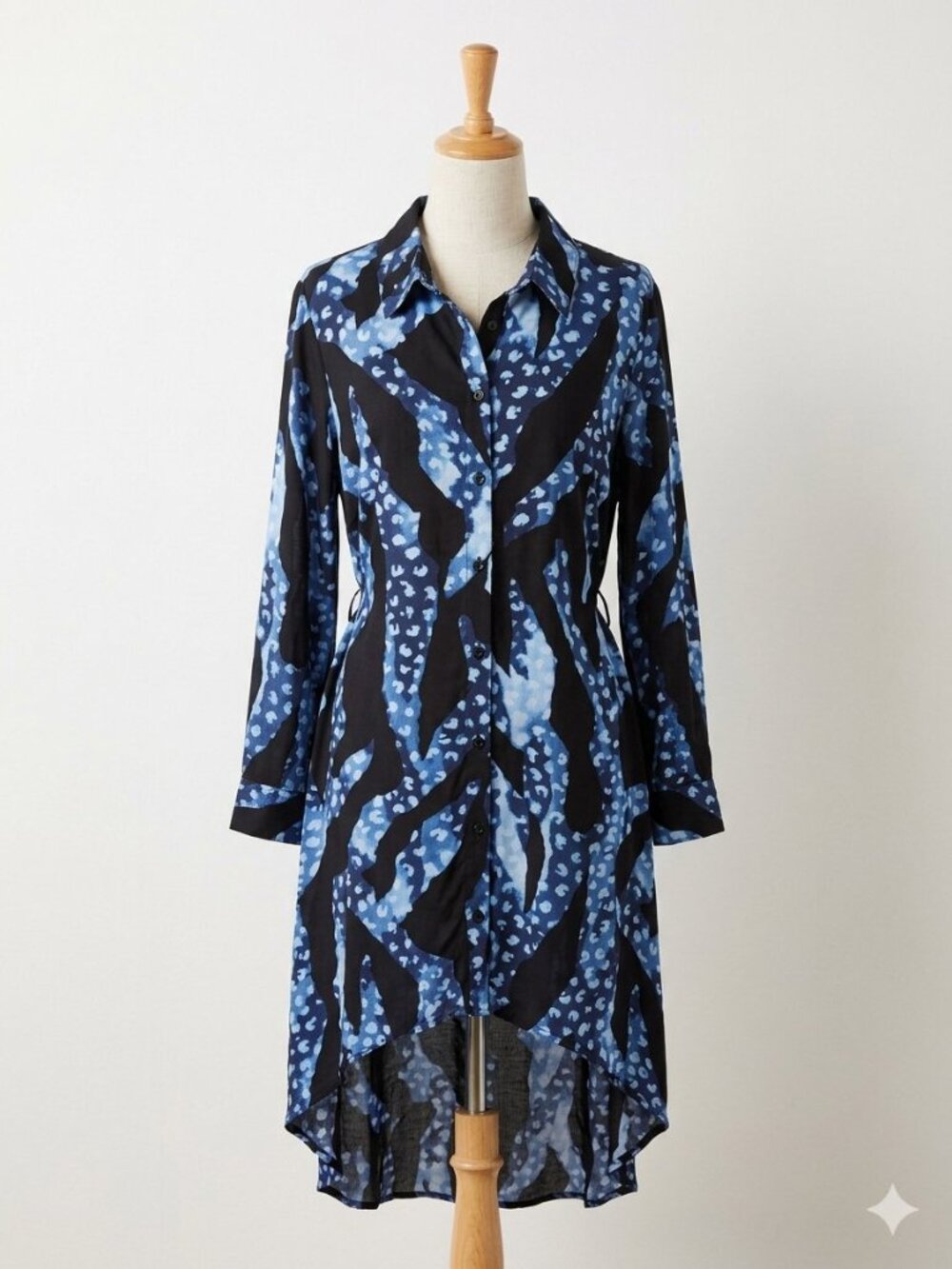 Zim & Zoe Abstract Shirt Dress Tunic High Low Blue/Black Size‎ 44 UK 14 NWOT